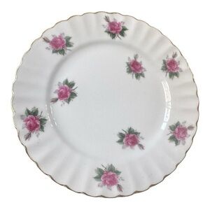 Vintage 1950s Bond Ware Hand Painted Porcelain 7.75 Inch Salad Plate Pink Roses